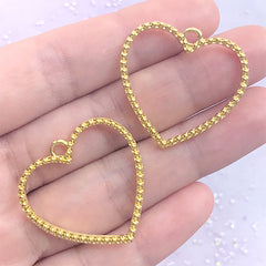 Beaded Heart Deco Frame for UV Resin Filling | Kawaii Open Bezel Charm | Resin Jewellery Making (2 pcs / Gold / 29mm x 28mm)