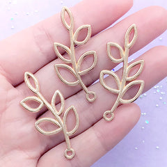 Branch With Leaves Open Bezel Charm for UV Resin Filling | Leaf Deco Frame | Nature Jewelry Supplies (3 pcs / Gold / 19mm x 41mm)