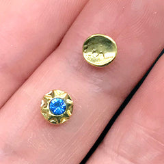 Glass Rhinestone Nail Art Charm | Mini Metal Embellishments | Sparkle Resin Inclusion | Kawaii Jewellery DIY (4 pcs / Dark Blue / 5mm)
