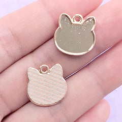 DEFECT Kawaii Cat Bezel Tray for UV Resin Filling | Kitty Head Charm | Resin Jewellery DIY (2 pcs / Gold / 15mm x 15mm)