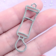 Paint Tube Open Bezel Charm | Back to School Jewellery | Kawaii Stationery Open Frame for UV Resin Filling (1 piece / Silver / 12mm x 41mm)