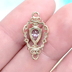 Sparkle Teardrop Rhinestone Connector Charm Link with Filigree Border | Magical Girl Jewelry Making (1 piece / Gold & Light Purple / 11mm x 20mm)