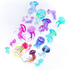 Colorful Jellyfish Clear Film Sheet for Resin Art Decoration | Watercolor Marine Life Embellishments | UV Resin Inclusion