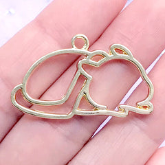 Animal Sleeping in Blanket Open Bezel Pendant | Cute Deco Frame for UV Resin Filling | Kawaii Jewelry DIY (1 piece / Gold / 35mm x 21mm)