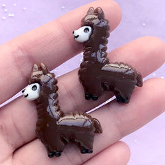 CLEARANCE Alpaca Resin Cabochons | Llama Embellishments | Animal Decoden Piece | Kawaii Phone Case Decoration (2 pcs / Brown / 28mm x 34mm)