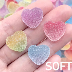 Heart Jelly Candy Cabochon in Rainbow Gradient | Faux Sugar Gummy Candies | Fake Candy Jewelry Making | Kawaii Decoden Supplies (10 pcs by Random / 17mm x 16mm)