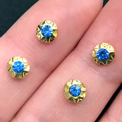 Glass Rhinestone Nail Art Charm | Mini Metal Embellishments | Sparkle Resin Inclusion | Kawaii Jewellery DIY (4 pcs / Dark Blue / 5mm)