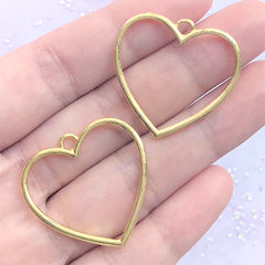 Heart Open Backed Bezel Charm | Deco Frame for for UV Resin Filling | Kawaii Jewelry Supplies (2 pcs / Gold / 29mm x 28mm)