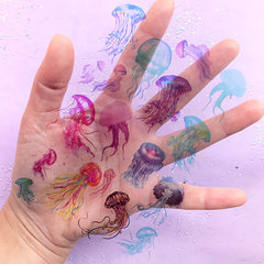 Colorful Jellyfish Clear Film Sheet for Resin Art Decoration | Watercolor Marine Life Embellishments | UV Resin Inclusion