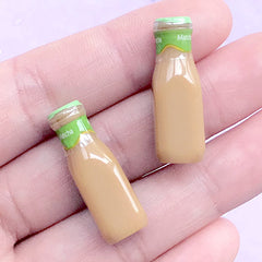 Dollhouse Coffee Cabochons in 3D | 1:6 Scale Miniature Matcha Frappe Drink Bottle | Doll House Food Supplies (2 pcs / 9mm x 27mm / Green)