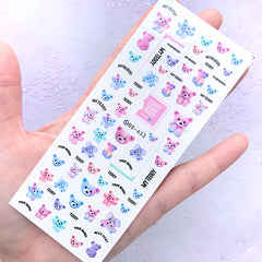 Pastel Bear Water Transfer Nail Art Sticker in Rainbow Gradient | Kawaii Animal Plush Toy Decal Sheet | Embellishment for Resin Craft