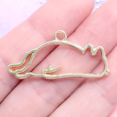 Sleeping Cat Open Bezel for UV Resin Jewellery Making | Kawaii Animal Deco Frame for Resin Filling (1 piece / Gold / 36mm x 17mm)