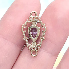 Magical Girl Teardrop Rhinestone Connector Charm Link with Filigree Border | Kawaii Jewellery Supplies (1 piece / Gold & Purple / 11mm x 20mm)