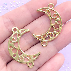 Filigree Moon and Star Open Bezel Connector Charm | Kawaii Jewelry Making | Magical Deco Frame | UV Resin Craft (2 pcs / Gold / 21mm x 33mm)