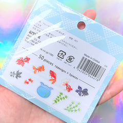 Goldfish and Bowl Sticker Flakes | Koi Fish Stickers | Transparent Deco Sticker | Scrapbook Supplies (10 Designs / 50 Pieces)