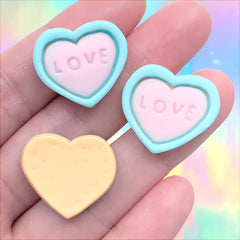 Heart Sugar Cookie Cabochon | Miniature Sweet Deco | Valentine's Day Embellishments | Decoden Supplies (3 pcs / 22mm x 20mm)