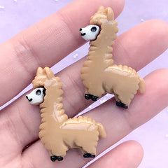 Llama Resin Cabochons | Alpaca Embellishments | Kawaii Phone Case Decoden | Animal Jewelry Supplies (2 pcs / Light Brown / 28mm x 34mm)