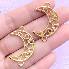 Filigree Moon and Star Open Bezel Connector Charm | Kawaii Jewelry Making | Magical Deco Frame | UV Resin Craft (2 pcs / Gold / 21mm x 33mm)