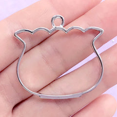 Goldfish Bowl Deco Frame for UV Resin Filling | Fish Tank Open Bezel | Kawaii Resin Jewelry Supplies (1 piece / Silver / 36mm x 34mm)