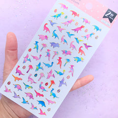 Dinosaur Stickers in Rainbow Galaxy Gradient Color | Dino Embellishments | Kawaii Planner Sticker (2 sheets)