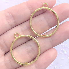 Round Open Back Bezel Charm | Circle Deco Frame for UV Resin Filling | Geometry Jewellery Supplies (2 pcs / Gold / 25mm x 28mm)