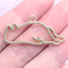 Sleeping Cat Open Bezel for UV Resin Jewellery Making | Kawaii Animal Deco Frame for Resin Filling (1 piece / Gold / 36mm x 17mm)