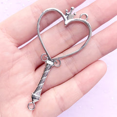 Crowned Heart Wand Open Bezel | Magical Girl Wand Deco Frame for UV Resin Filling | Kawaii Jewelry Supplies (1 piece / Silver / 33mm x 66mm / 2 Sided)