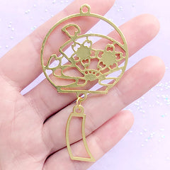 Cherry Blossom Windchime Open Bezel Charm | Sakura Wind Chime Deco Frame | UV Resin Jewelry Supplies (1 piece / Gold / 40mm x 73mm)