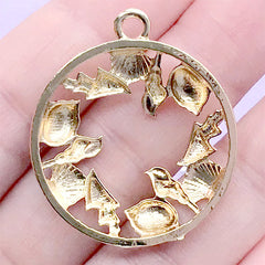 Seashell Circle Open Backed Bezel | Round Marine Life Charm | Sea Shell Deco Frame for UV Resin Crafts (1 piece / Gold / 29mm x 34mm)