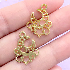 Magical Moon Open Bezel | Mini Filigree Moon Charm | Mahou Kei Deco Frame | Kawaii UV Resin Jewelry DIY (2 pcs / Gold / 16mm x 21mm)