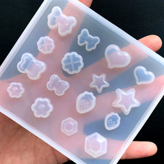 Small Heart Star Strawberry Gemstone Ribbon Flower Butterfly Silicone Mold (16 Cavity) | Assorted Kawaii Mold for Resin Art