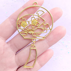 Cherry Blossom Windchime Open Bezel Charm | Sakura Wind Chime Deco Frame | UV Resin Jewelry Supplies (1 piece / Gold / 40mm x 73mm)