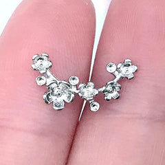 Plum Flower Nail Charm | Plum Blossom Metal Embellishment | Resin Inclusion | Floral Nail Designs (1 piece / Silver / 8mm x 15mm)