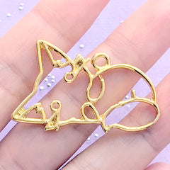 Lazy Cat Open Bezel Charm | Kawaii Deco Frame for UV Resin Filling | Animal Pendant | Pet Jewelry Making (1 piece / Gold / 41mm x 25mm)