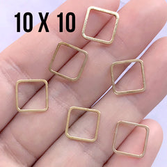 Small Square Open Frame for UV Resin Filling | Hollow Geometric Deco Frame | Geometry Resin Jewellery Supplies (6 pcs / Gold / 10mm)