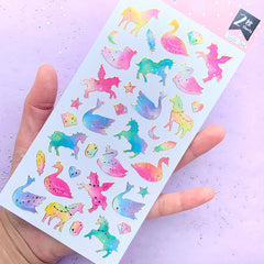Magical Unicorn and Swan Stickers in Pastel Rainbow Gradient Color | Whimsical Embellishments | Kawaii Planner Decoration (2 sheets)