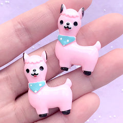 Alpaca Cabochons | Llama Resin Embellishments | Phone Case Decoden Supplies | Kawaii Jewelry Supplies (2 pcs / Pink / 24mm x 34mm)