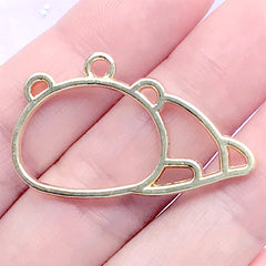 Lazy Panda Open Bezel for Kawaii Jewelry DIY | Cute Animal Deco Frame for UV Resin Filling (1 piece / Gold / 35mm x 21mm)