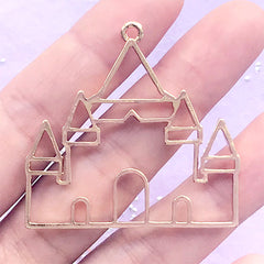 Cute Castle Open Back Bezel for UV Resin Filling | Fairytale Deco Frame | Kawaii Princess Jewelry Supplies (1 piece / Gold / 43mm x 41mm)