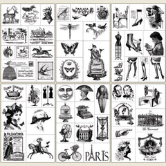 Vintage Victorian Black and White Image Stickers | Clear PVC Sticker for Resin Decoration | Resin Inclusions | Scrapbook Supplies (Set of 15 pcs)