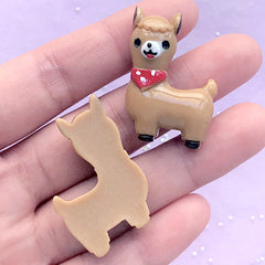 Llama Decoden Cabochons | Alpaca Jewellery DIY | Kawaii Decoden Pieces | Cute Animal Embellishments (2 pcs / Light Brown / 24mm x 34mm)