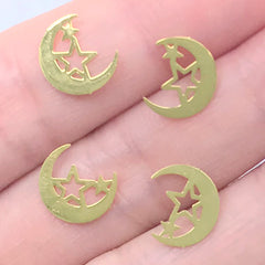 Mini Moon and Star Resin Inclusions | Small Metal Embellishments for UV Resin Craft | Kawaii Jewelry Making Supplies (4 pcs / 9mm x 10mm)