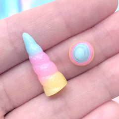 Rainbow Gradient Unicorn Horn Resin Cabochons | Magical Alicorn Decoden Embellishment | Pastel Kei Jewelry DIY (2 pcs / 9mm x 25mm)