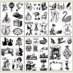 Vintage Victorian Black and White Image Stickers | Clear PVC Sticker for Resin Decoration | Resin Inclusions | Scrapbook Supplies (Set of 15 pcs)