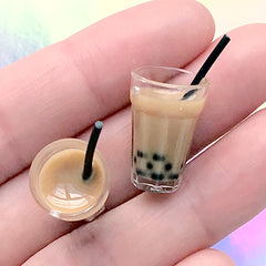 Dollhouse Boba Tea | Miniature Bubble Tea with Milk | Doll Drink Supplies | Kawaii Mini Food Jewellery DIY (2 pcs)