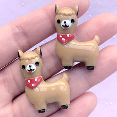 Llama Decoden Cabochons | Alpaca Jewellery DIY | Kawaii Decoden Pieces | Cute Animal Embellishments (2 pcs / Light Brown / 24mm x 34mm)