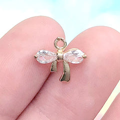 Rhinestone Ribbon Charm | Mini Sparkle Pendant | Dainty Jewelry DIY (1 piece / Gold / 12mm x 10mm)