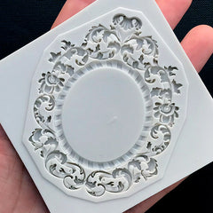 Victorian Floral Frame Silicone Mold | Ornate Frame Mold for Oval Cameo Setting Making | Epoxy Resin Craft Supplies (59mm x 74mm)