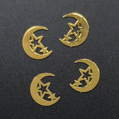 Mini Moon and Star Resin Inclusions | Small Metal Embellishments for UV Resin Craft | Kawaii Jewelry Making Supplies (4 pcs / 9mm x 10mm)