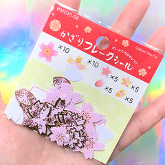 Sakura Sticker Flakes | Cherry Blossom Stickers | Floral Embellishments for Scrapbook | Planner Decoration (6 Designs / 40 Pieces)